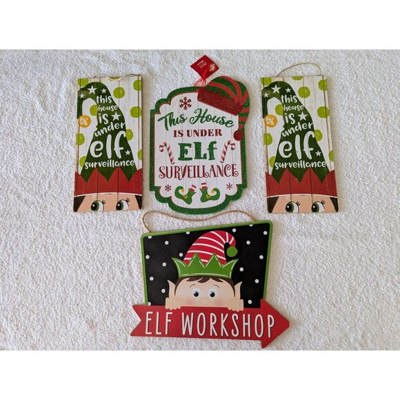 NWOT  Bundle of 4 elf Christmas wood wall/crafting/wreath decor - Picture 1 of 5